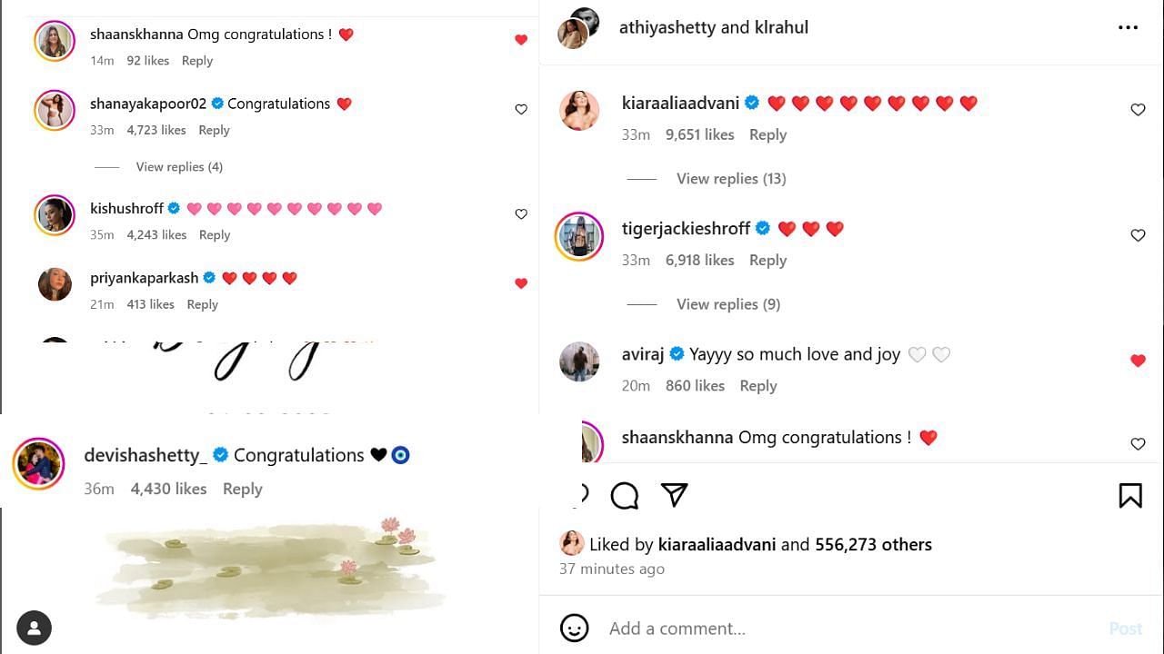 अथिया शेट्टी के पोस्ट पर आए कमेंट्स का स्क्रीनशॉट (Photo Credit: Instagram/athiyashetty)